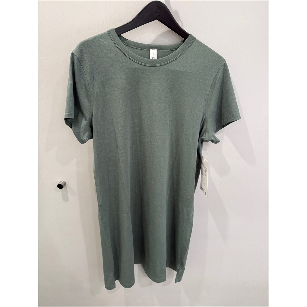 Lululemon Classic-Fit Cotton T-Shirt Dress NWT grey eucalyptus Green Size 12 - Picture 2 of 4